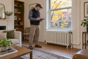 Heating inspection of a radiator in an NYC home before winter